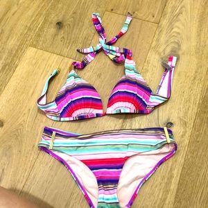 Striped multi color Victoria’s Secret bikini.